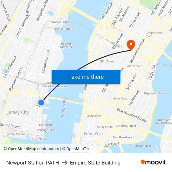 Newport Station PATH to Empire State Building map