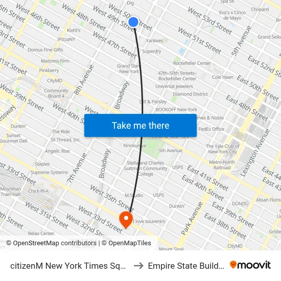 citizenM New York Times Square to Empire State Building map