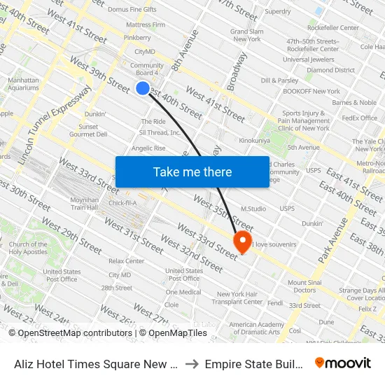 Aliz Hotel Times Square New York to Empire State Building map