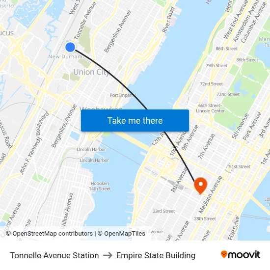 Tonnelle Avenue Station to Empire State Building map