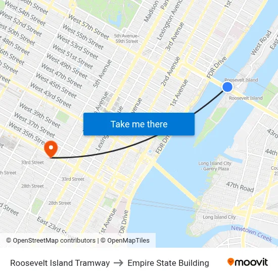 Roosevelt Island Tramway to Empire State Building map