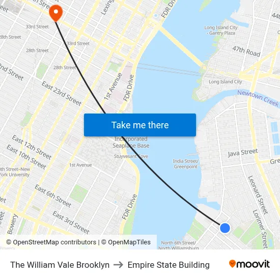 The William Vale Brooklyn to Empire State Building map