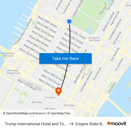 Trump International Hotel and Tower NY USA to Empire State Building map