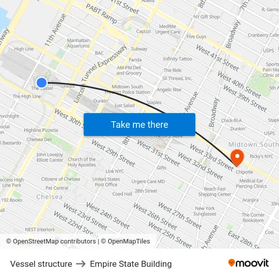 Vessel structure to Empire State Building map