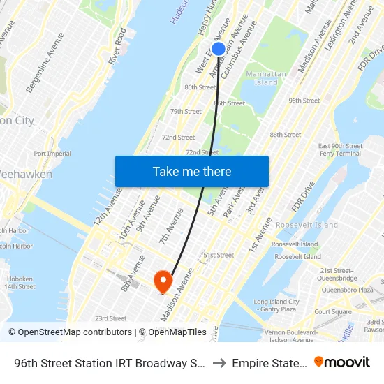 96th Street Station IRT Broadway Seventh Avenue Line to Empire State Building map