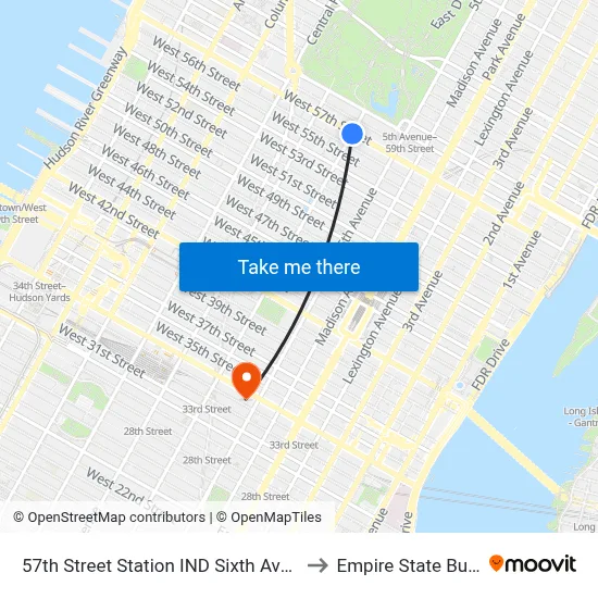 57th Street Station IND Sixth Avenue Line to Empire State Building map