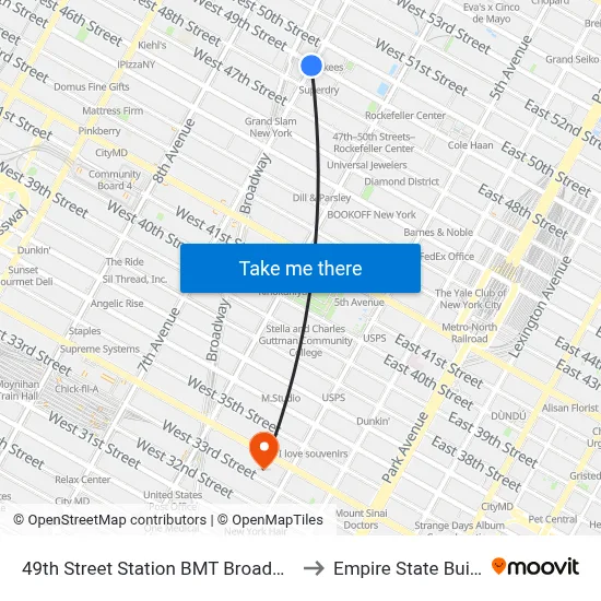 49th Street Station BMT Broadway Line to Empire State Building map