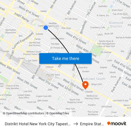 Distrikt Hotel New York City Tapestry Collection by Hilton to Empire State Building map