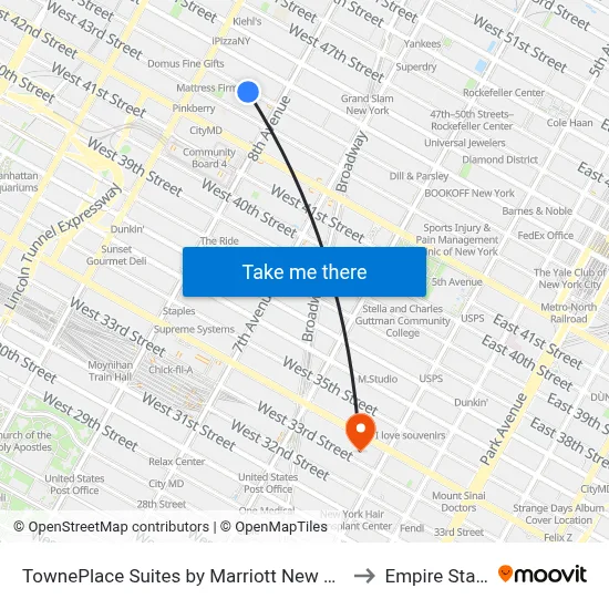 TownePlace Suites by Marriott New York Manhattan Times Square to Empire State Building map