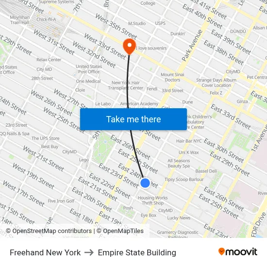 Freehand New York to Empire State Building map