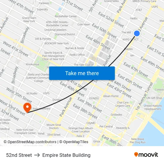 52nd Street to Empire State Building map