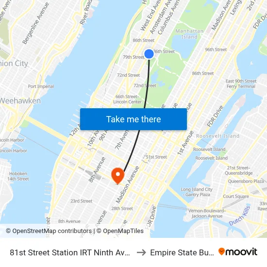 81st Street Station IRT Ninth Avenue Line to Empire State Building map