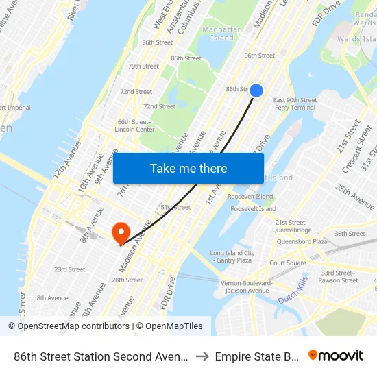 86th Street Station Second Avenue Subway to Empire State Building map