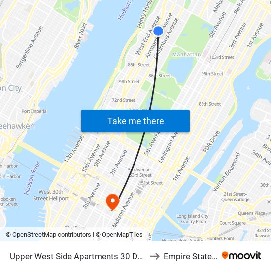 Upper West Side Apartments 30 Day Rentals New York to Empire State Building map