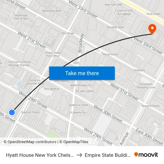 Hyatt House New York Chelsea to Empire State Building map