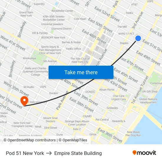 Pod 51 New York to Empire State Building map