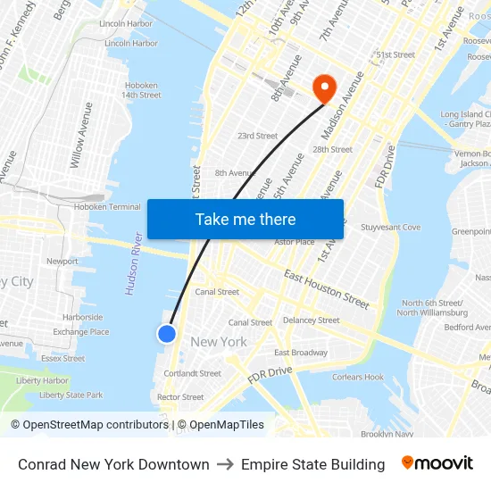Conrad New York Downtown to Empire State Building map