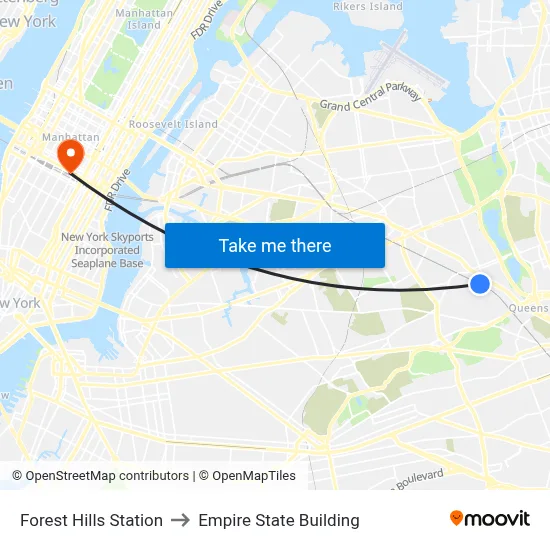 Forest Hills Station to Empire State Building map