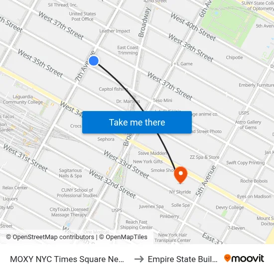 MOXY NYC Times Square New York to Empire State Building map