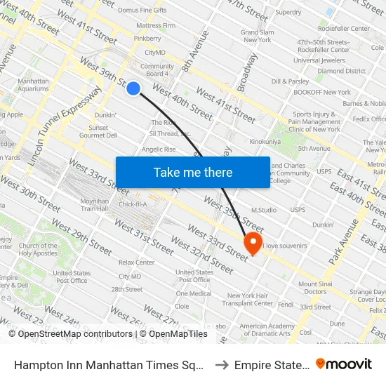 Hampton Inn Manhattan Times Square South New York to Empire State Building map