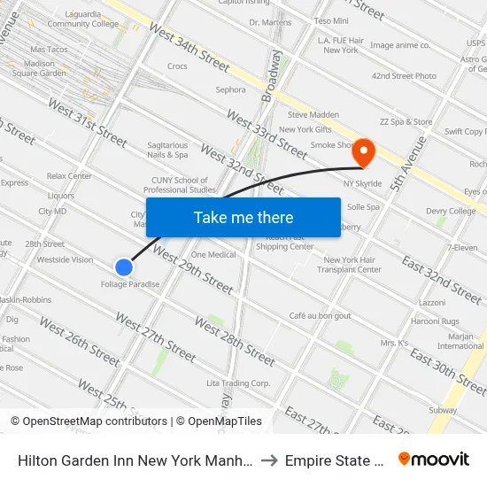 Hilton Garden Inn New York Manhattan Chelsea to Empire State Building map