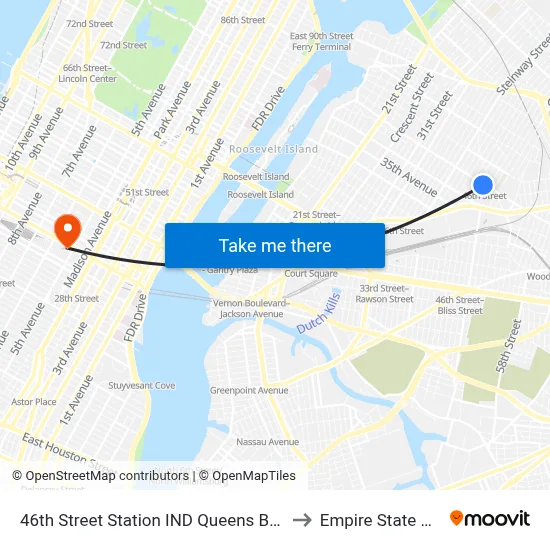 46th Street Station IND Queens Boulevard Line to Empire State Building map