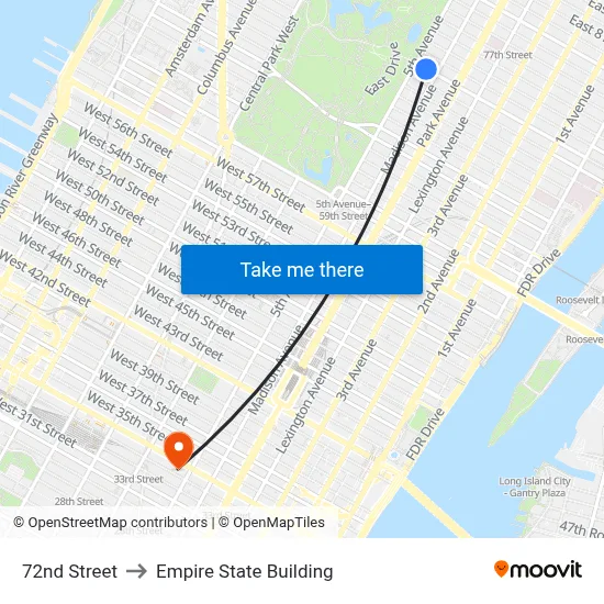 72nd Street to Empire State Building map