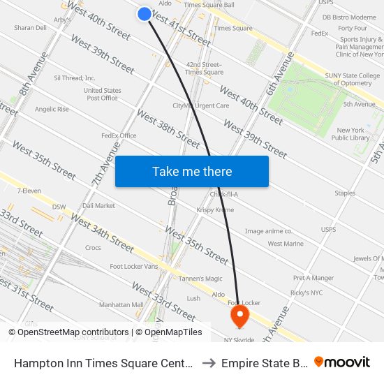 Hampton Inn Times Square Central New York to Empire State Building map