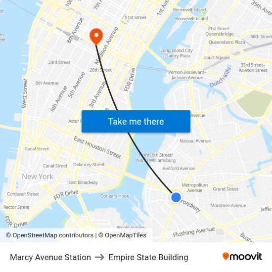 Marcy Avenue Station to Empire State Building map