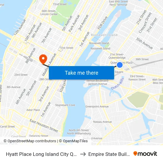 Hyatt Place Long Island City Queens to Empire State Building map