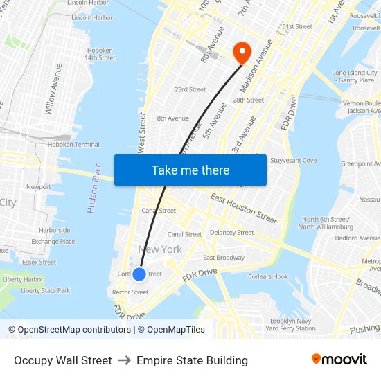 Occupy Wall Street to Empire State Building map