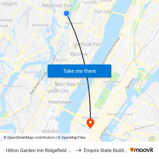 Hilton Garden Inn Ridgefield Park to Empire State Building map