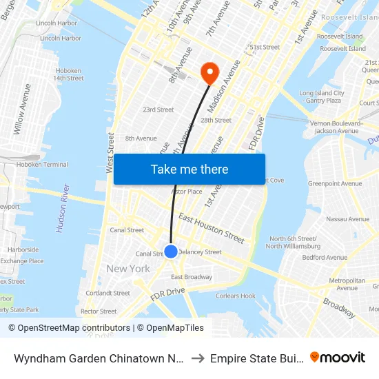 Wyndham Garden Chinatown New York to Empire State Building map