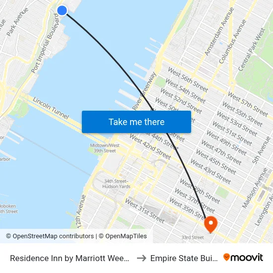 Residence Inn by Marriott Weehawken to Empire State Building map