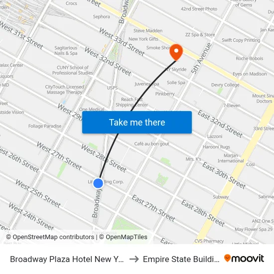 Broadway Plaza Hotel New York to Empire State Building map