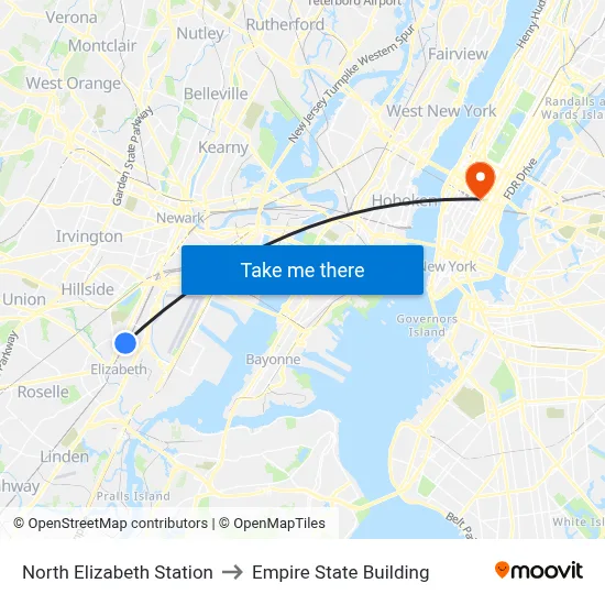 North Elizabeth Station to Empire State Building map