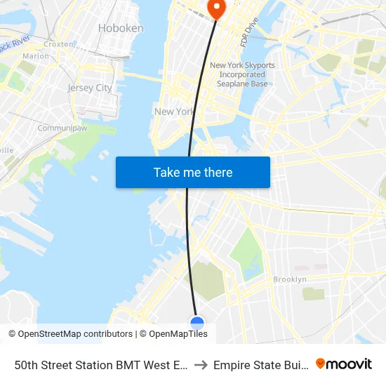 50th Street Station BMT West End Line to Empire State Building map