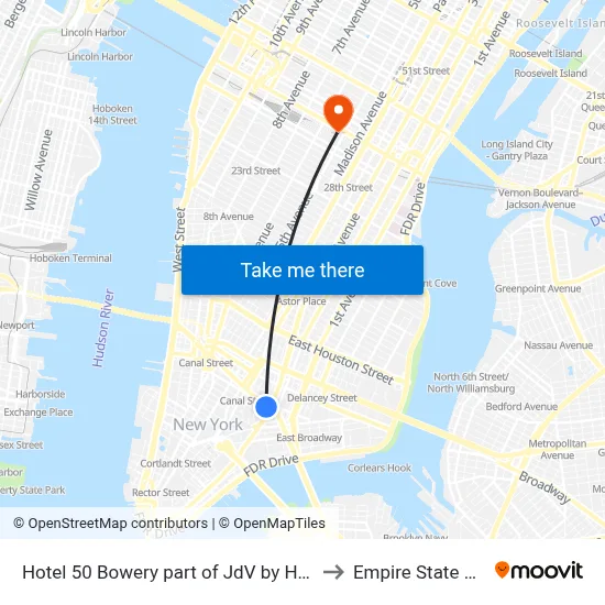 Hotel 50 Bowery part of JdV by Hyatt New York to Empire State Building map