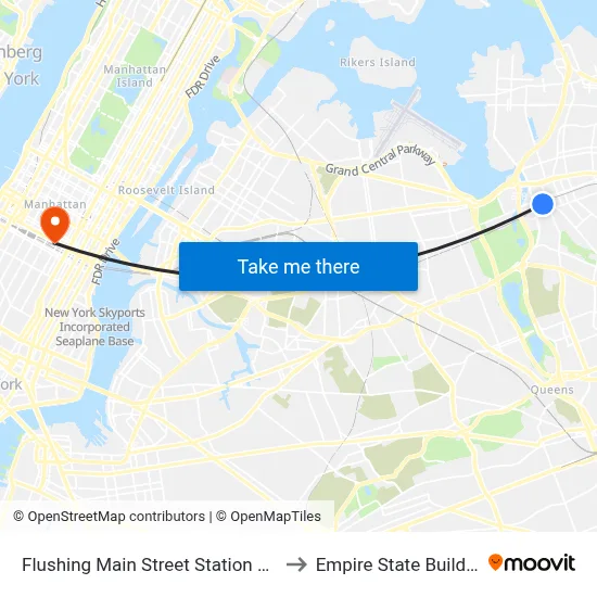 Flushing Main Street Station LIRR to Empire State Building map