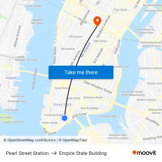 Pearl Street Station to Empire State Building map