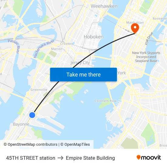 45TH STREET station to Empire State Building map