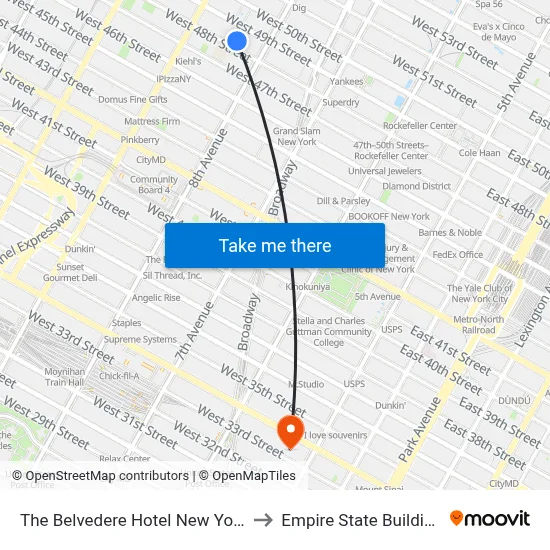 The Belvedere Hotel New York to Empire State Building map