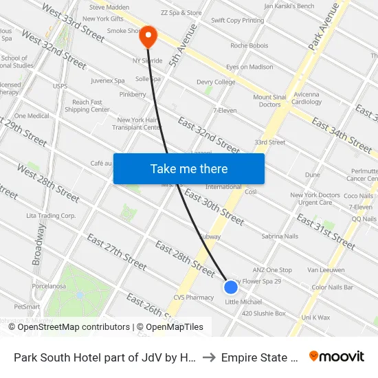 Park South Hotel part of JdV by Hyatt New York to Empire State Building map