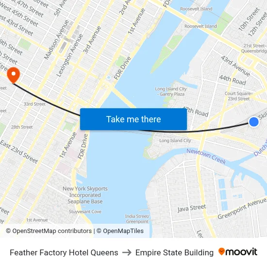 Feather Factory Hotel Queens to Empire State Building map