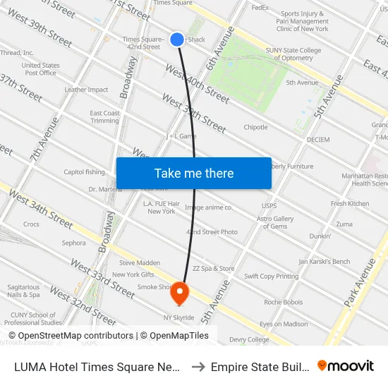 LUMA Hotel Times Square New York to Empire State Building map