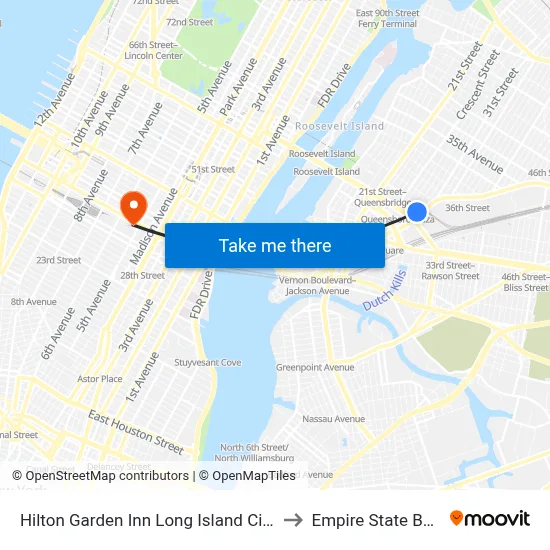 Hilton Garden Inn Long Island City Queens to Empire State Building map