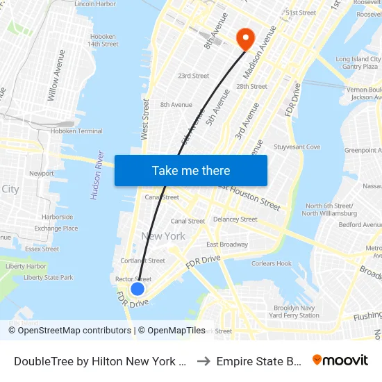 DoubleTree by Hilton New York Downtown to Empire State Building map