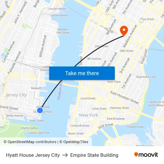 Hyatt House Jersey City to Empire State Building map