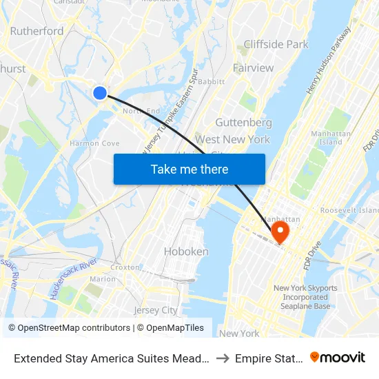 Extended Stay America Suites Meadowlands East Rutherford to Empire State Building map