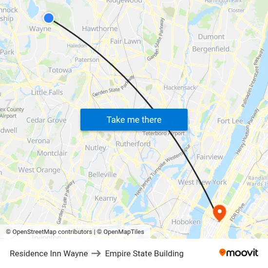 Residence Inn Wayne to Empire State Building map